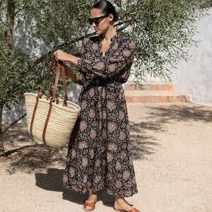 Emerson Fry India Collection Organic Cotton Tiered Maxi Dress L Boho Cottagecore